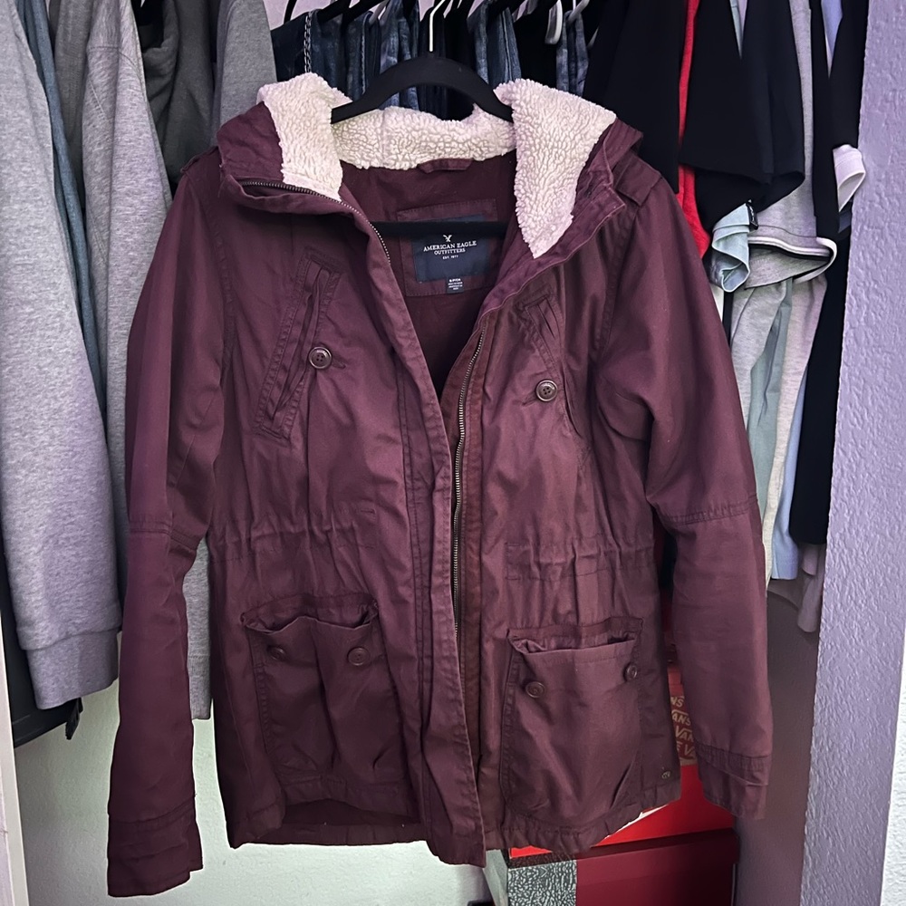 American eagle jacket. Size Small. Color is burgundy.